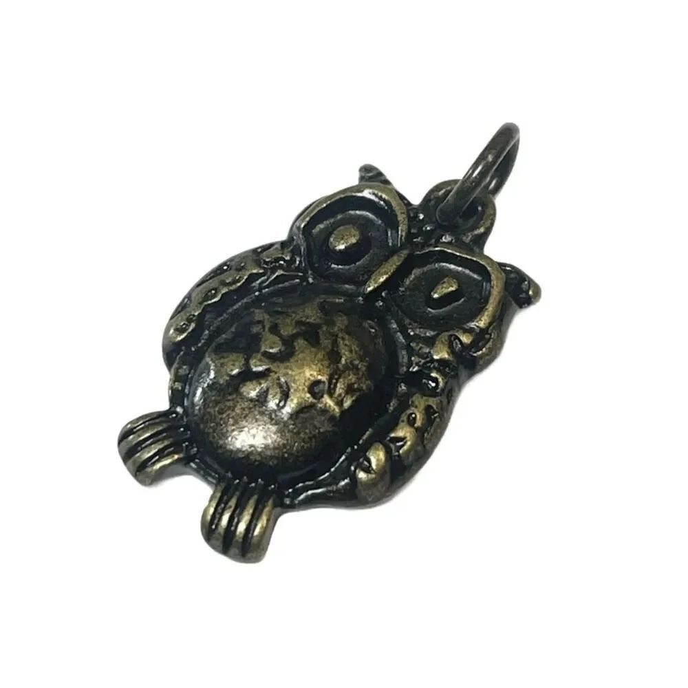 Small Metal Owl Pendant - Brass Colored